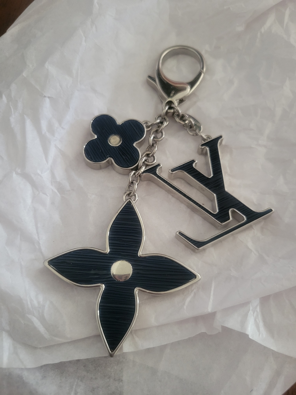 Louis Vuitton Navy & Silver Monogram Flower Key Charm